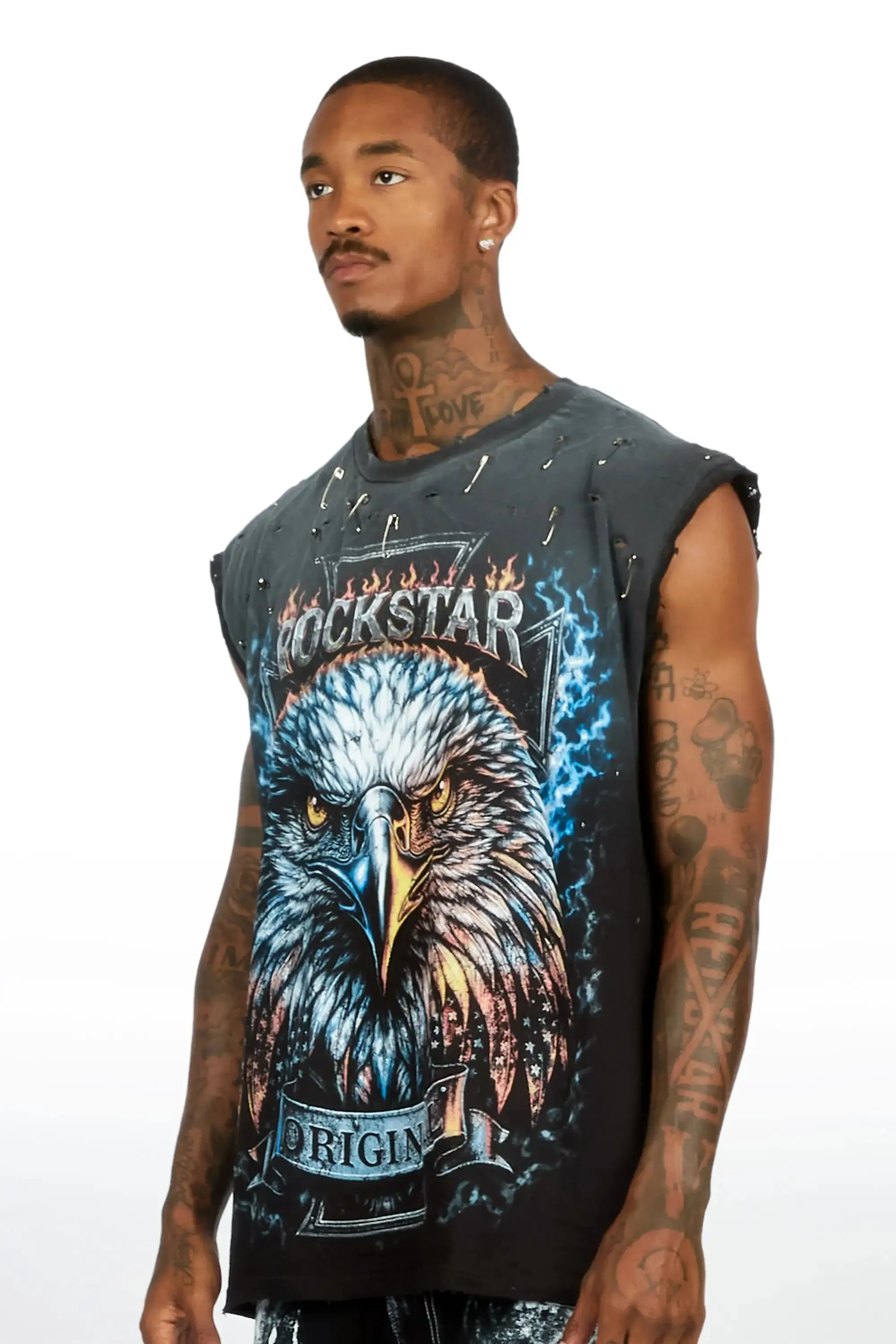 Elmore Black Oversized Cut Off T-Shirt sold by Rockstar Original product image thumbnail 5