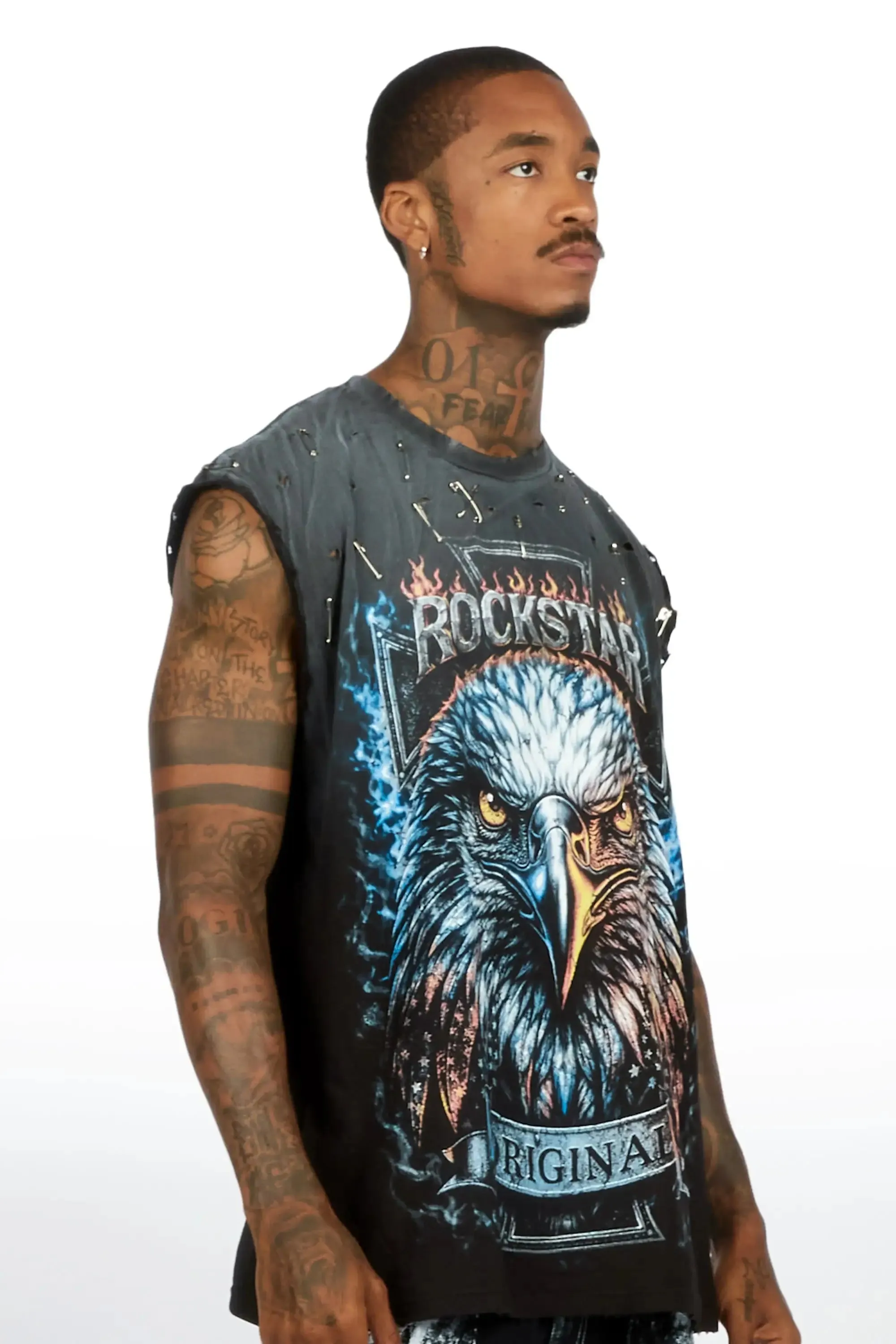 Elmore Black Oversized Cut Off T-Shirt sold by Rockstar Original product image thumbnail 3