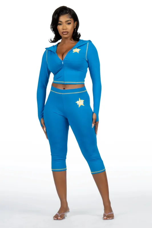 Sharina Blue Zip Up Capri Set made by Rockstar Original