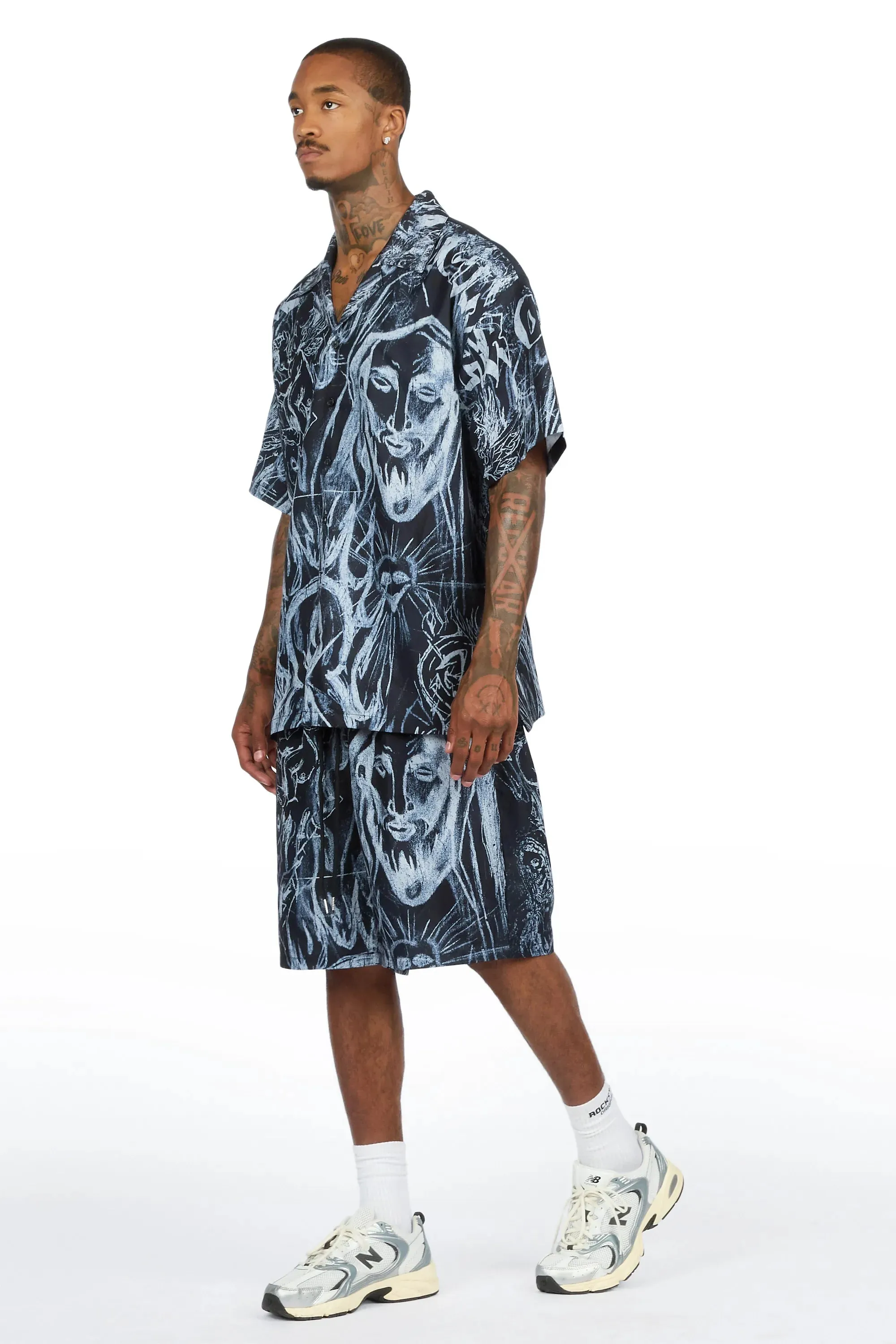 Fenno Black Button Down T-Shirt/Short Set sold by Rockstar Original product image thumbnail 5