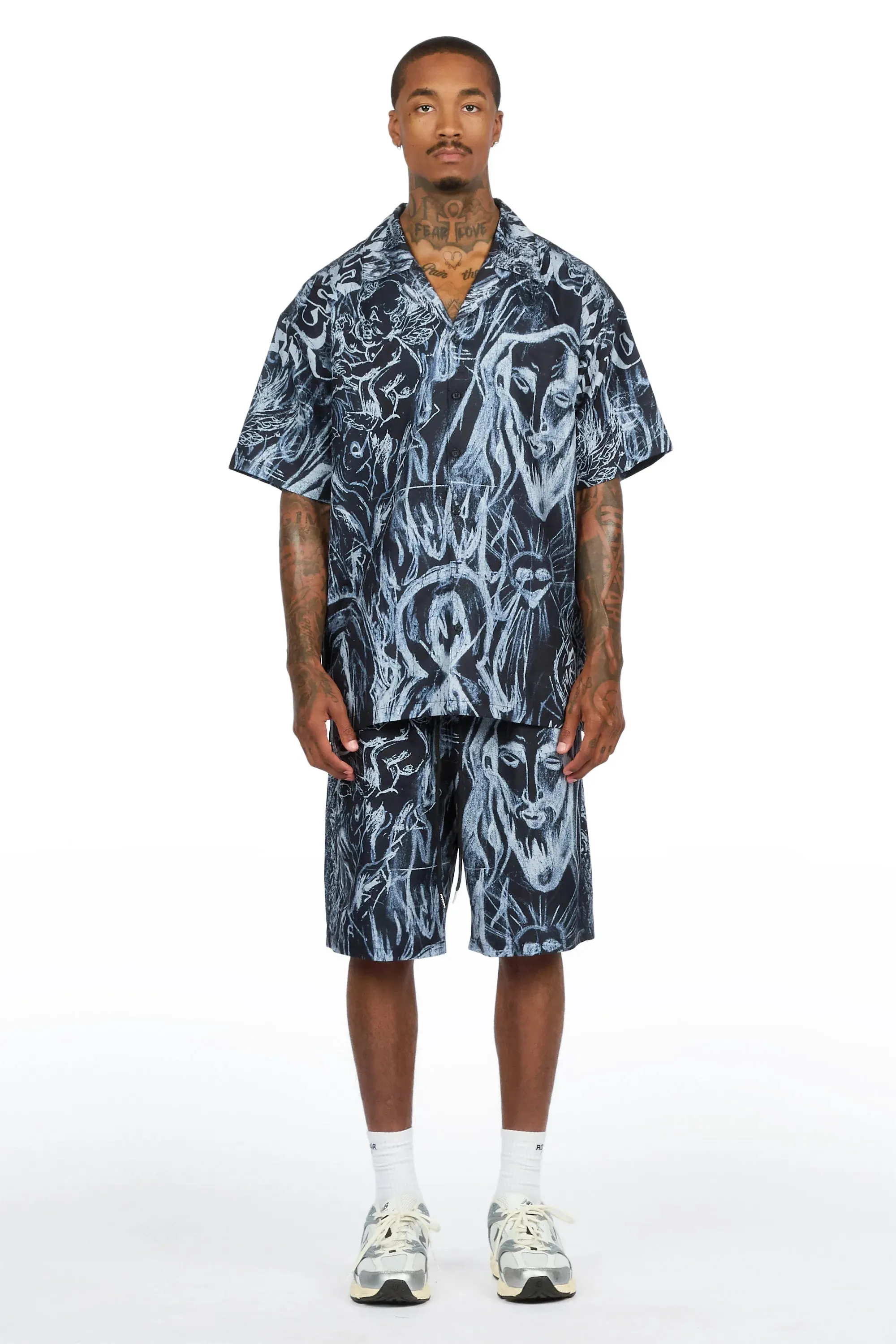 Fenno Black Button Down T-Shirt/Short Set sold by Rockstar Original product image thumbnail 2