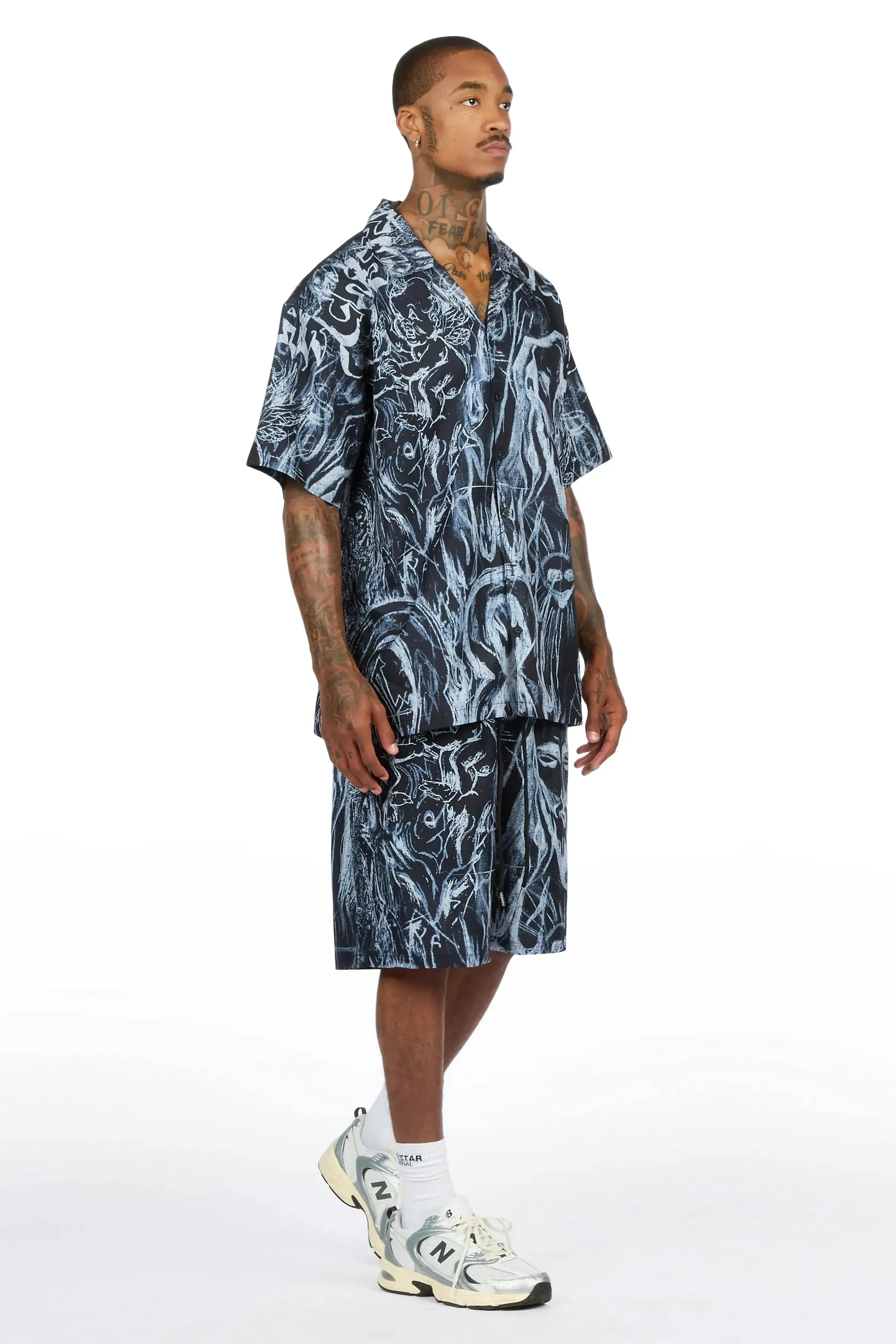 Fenno Black Button Down T-Shirt/Short Set sold by Rockstar Original product image thumbnail 4