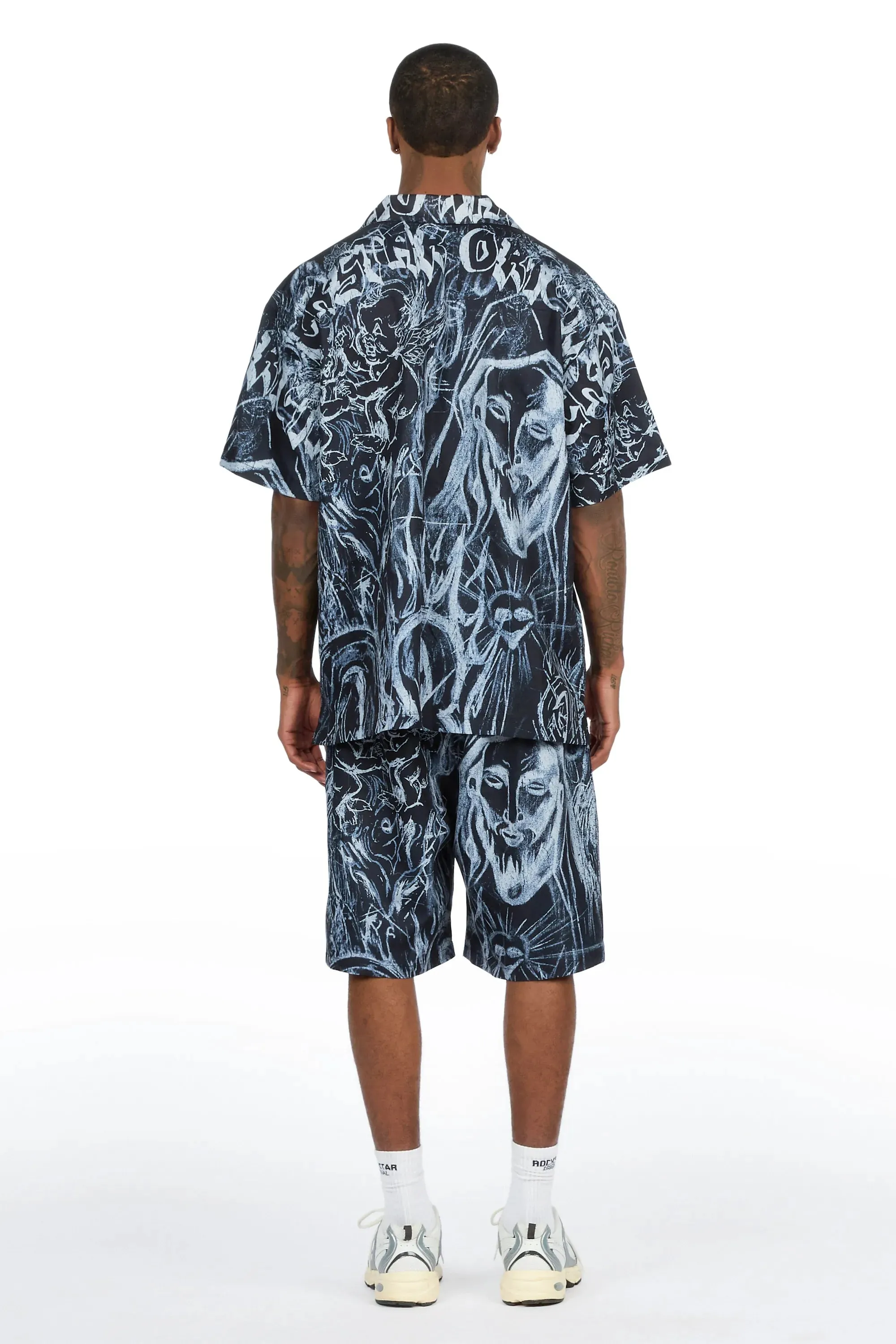Fenno Black Button Down T-Shirt/Short Set sold by Rockstar Original product image thumbnail 3