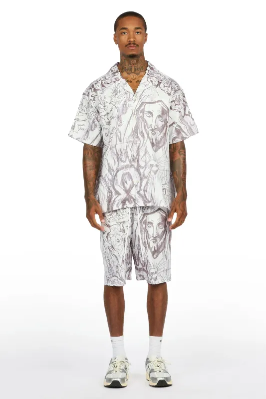 Fenno White Button Down T-Shirt/Short Set made by Rockstar Original
