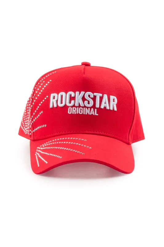Baldwin Red Rhinestone Trucker Hat made by Rockstar Original