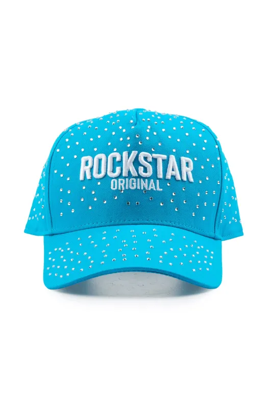 Lovette Blue Rhinestone Trucker Hat made by Rockstar Original