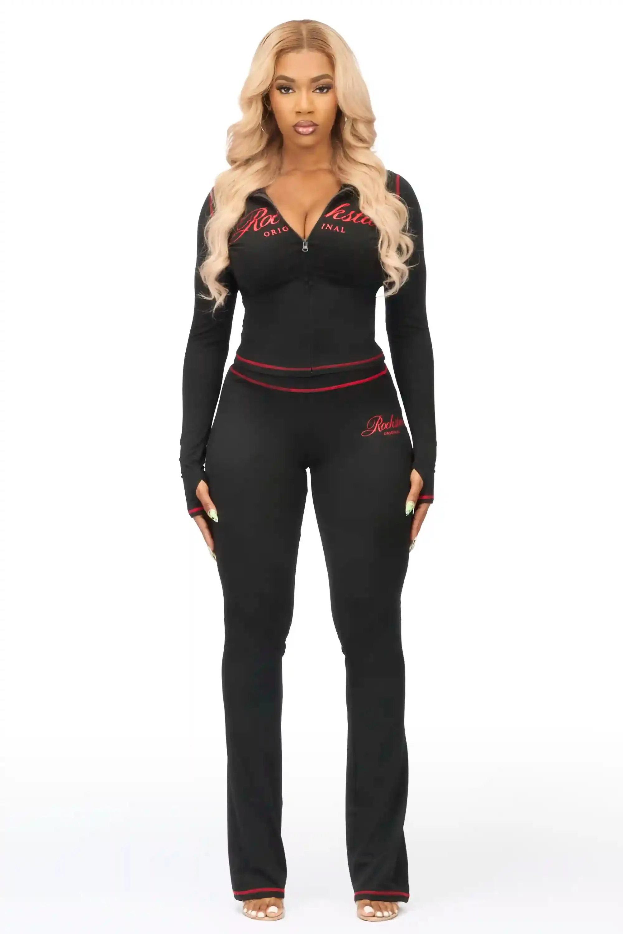 Arzena Black/Red Zip Up Lounge Track Set sold by Rockstar Original product image thumbnail 2