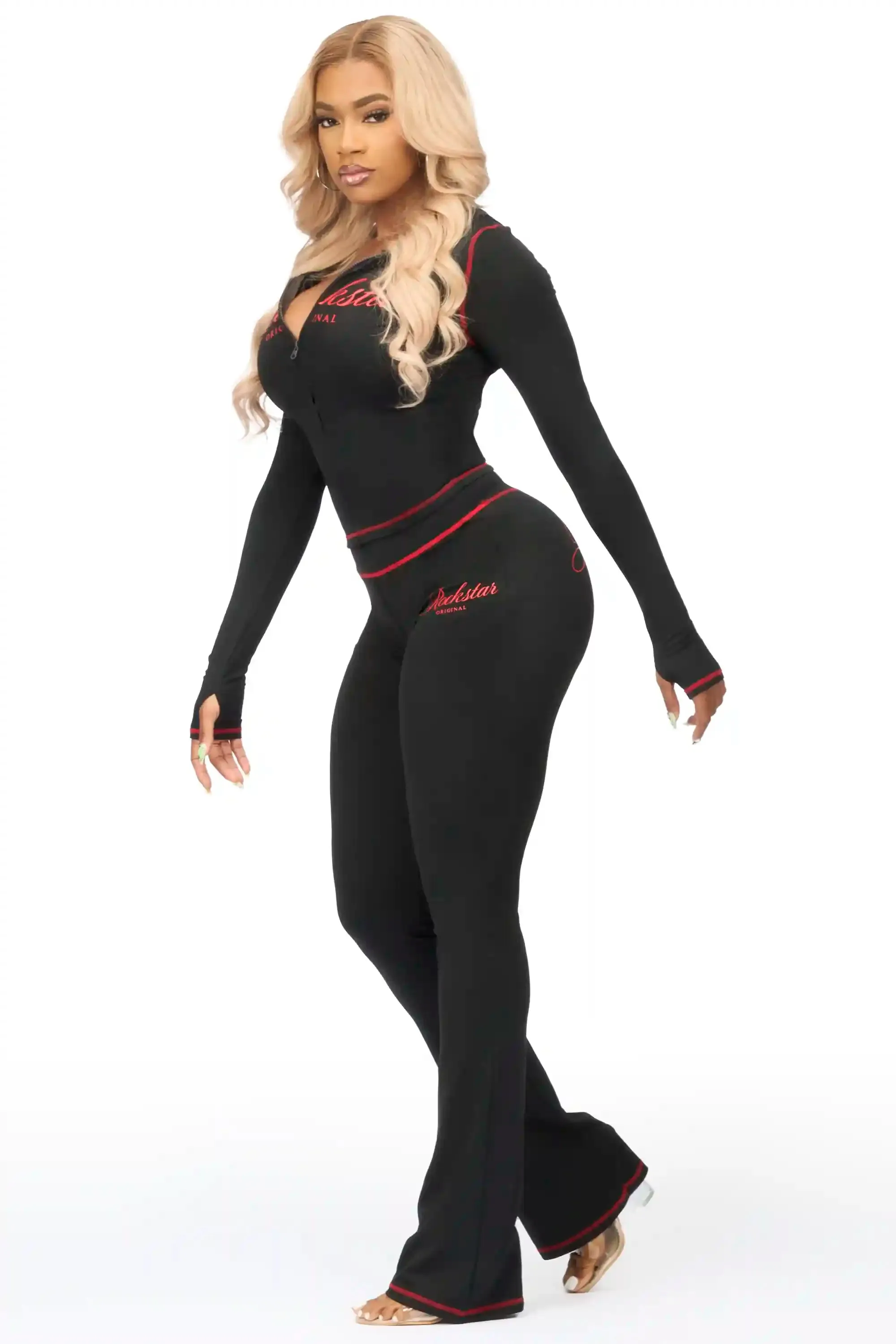 Arzena Black/Red Zip Up Lounge Track Set sold by Rockstar Original product image thumbnail 4