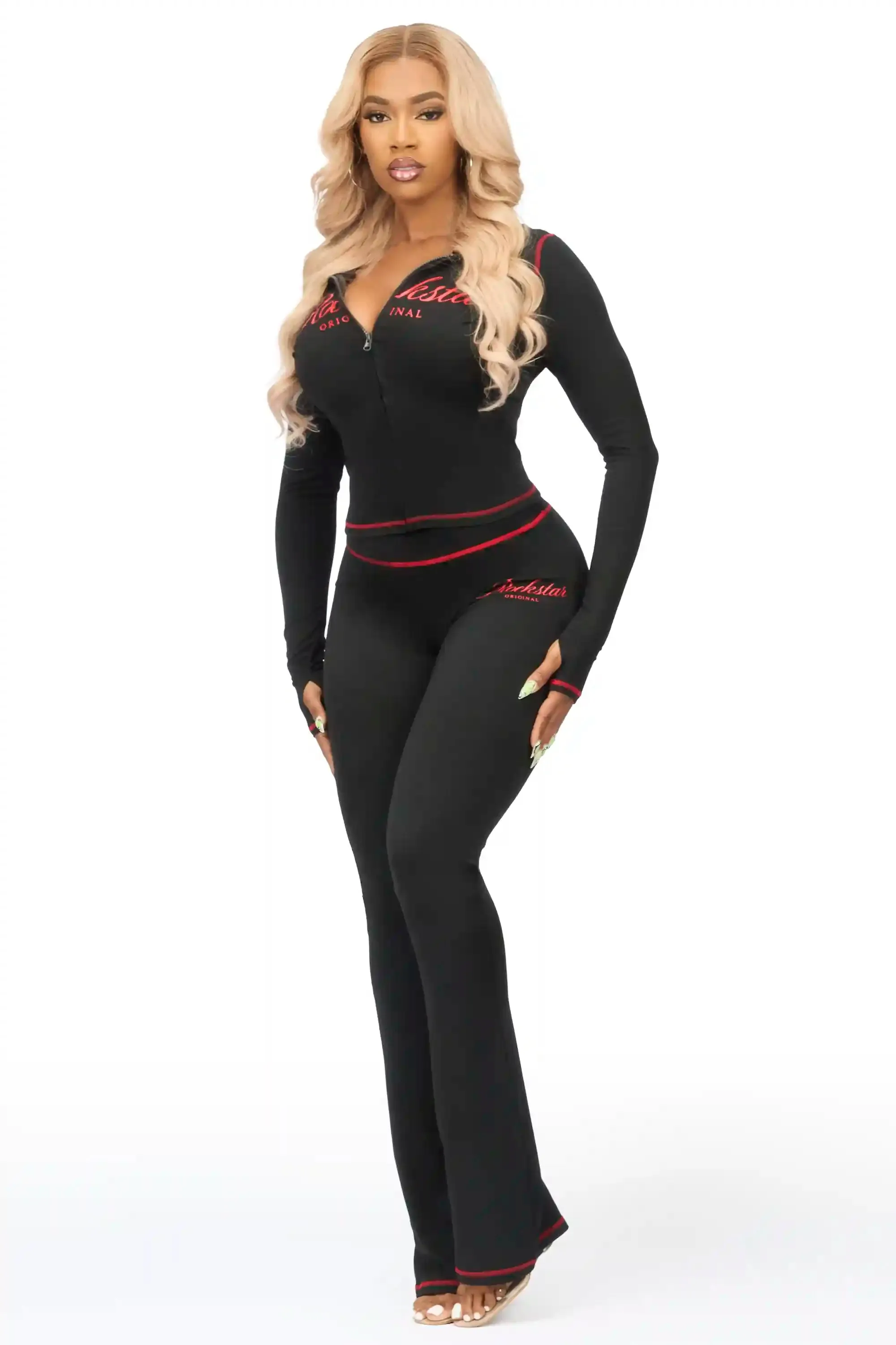 Arzena Black/Red Zip Up Lounge Track Set sold by Rockstar Original product image thumbnail 3