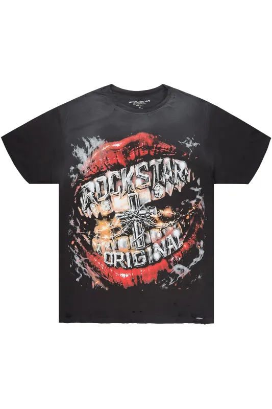 Antron Black Oversized Graphic T-Shirt made by Rockstar Original