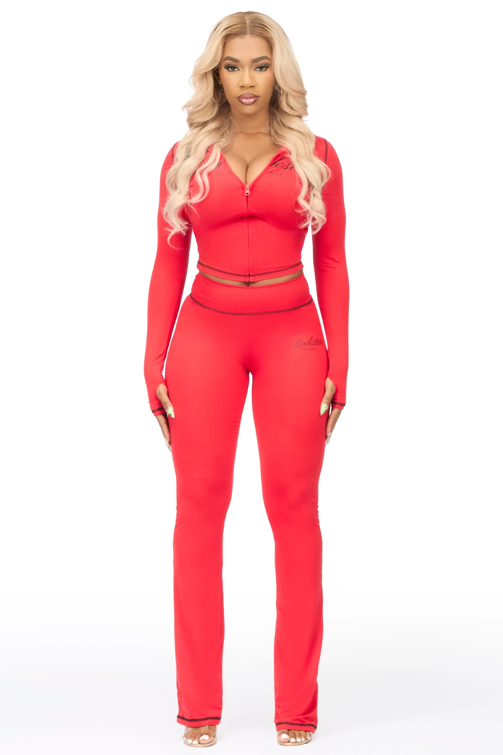 Arzena Red/Black Zip Up Lounge Track Set sold by Rockstar Original
