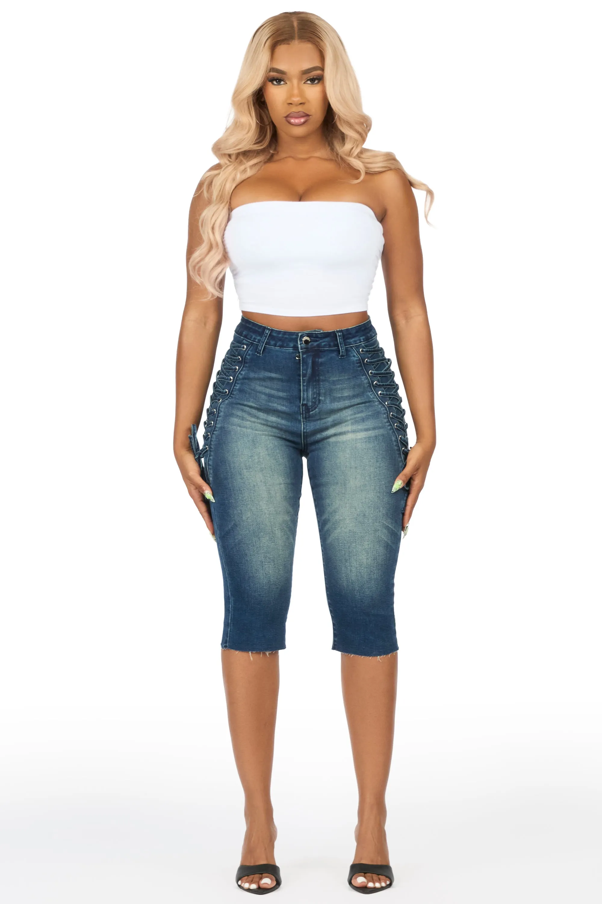 Brittani Tint Wash Denim Lace Up Capri sold by Rockstar Original product image thumbnail 4