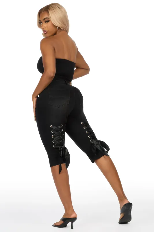 Teandra Black Rhinestone Denim Capri made by Rockstar Original