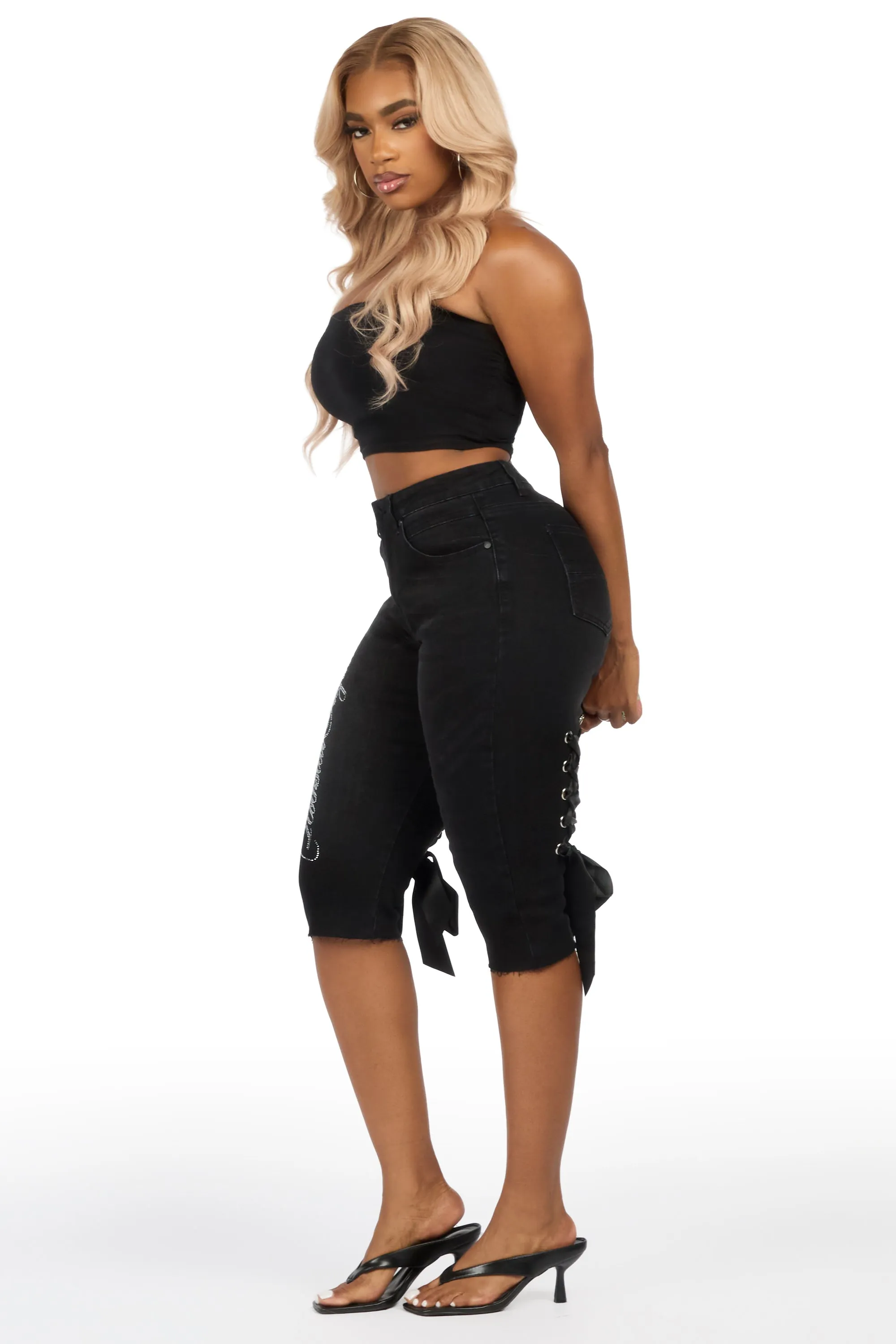 Teandra Black Rhinestone Denim Capri sold by Rockstar Original product image thumbnail 5