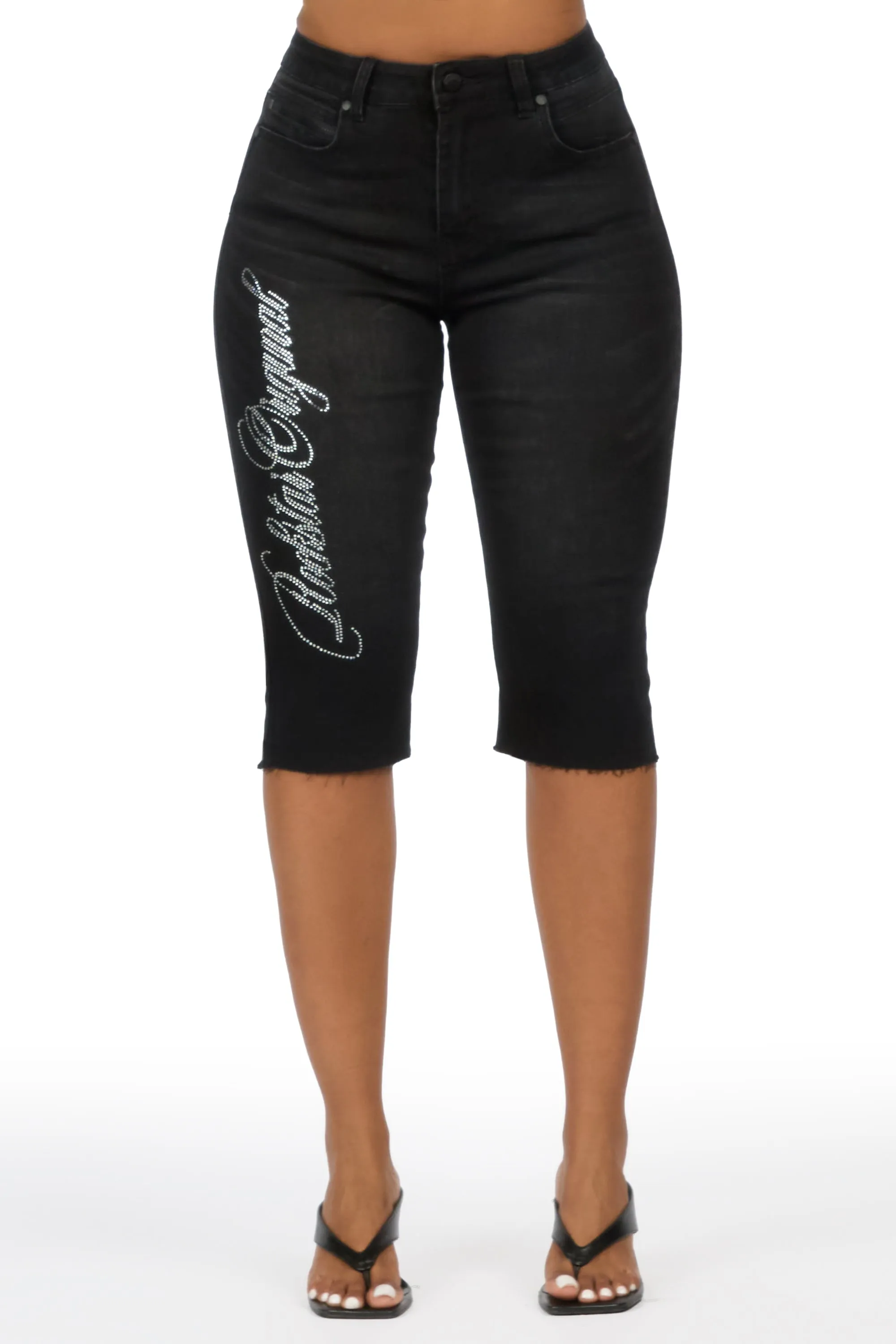 Teandra Black Rhinestone Denim Capri sold by Rockstar Original product image thumbnail 2