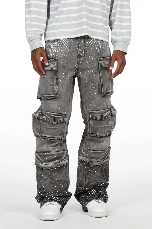 Keoni Dark Grey Rhinestone Baggy Fit Jean made by Rockstar Original