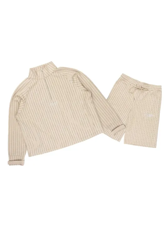 Hernan Beige Quarter Zip Raglan Short Set made by Rockstar Original