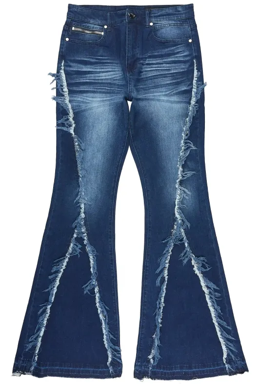 Vane Dark Blue Stacked Super Flare Jean made by Rockstar Original