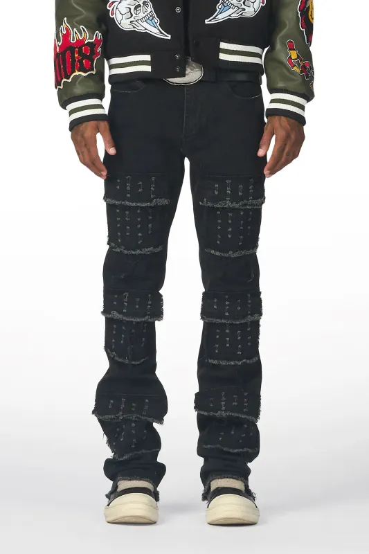 Dezso Black Stacked Flare Jean made by Rockstar Original