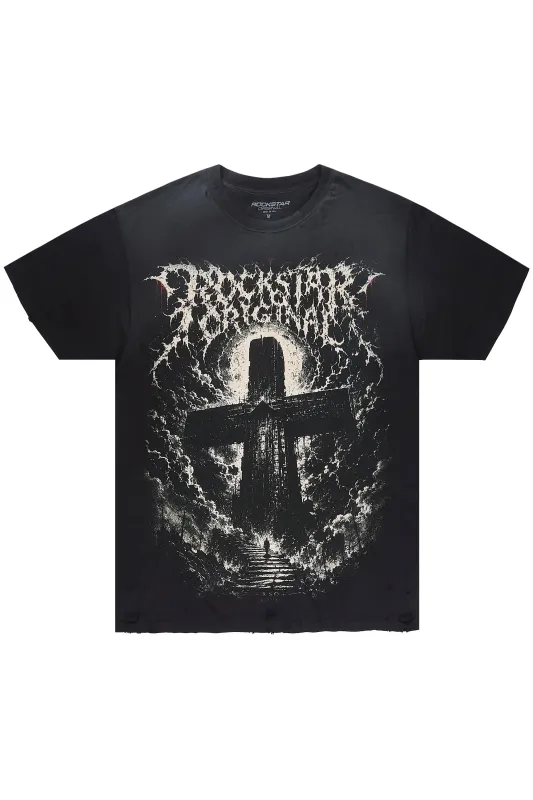Cassell Black Oversized Graphic T-Shirt made by Rockstar Original
