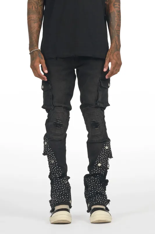 Delevan Black Rhinestone Stacked Fit Jean made by Rockstar Original