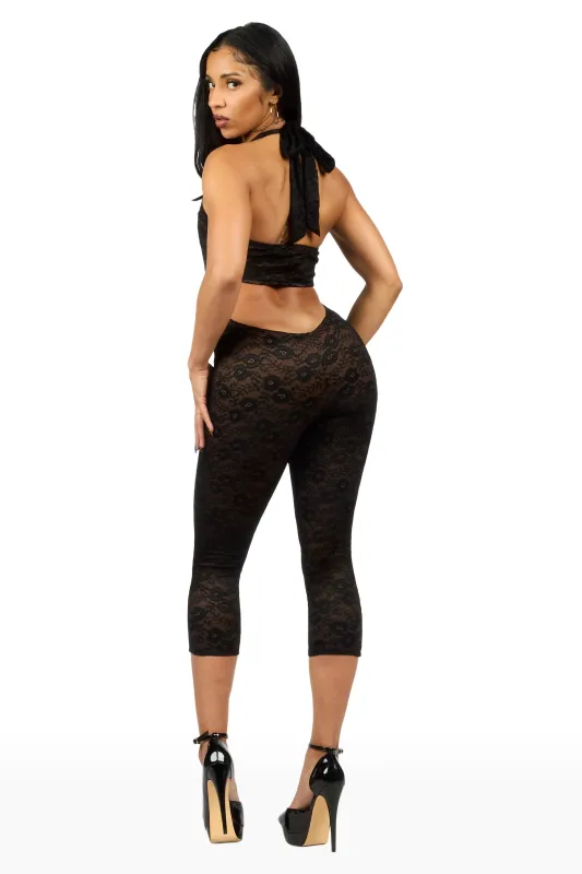 Lacey Floral Black Capri Jumpsuit made by Rockstar Original