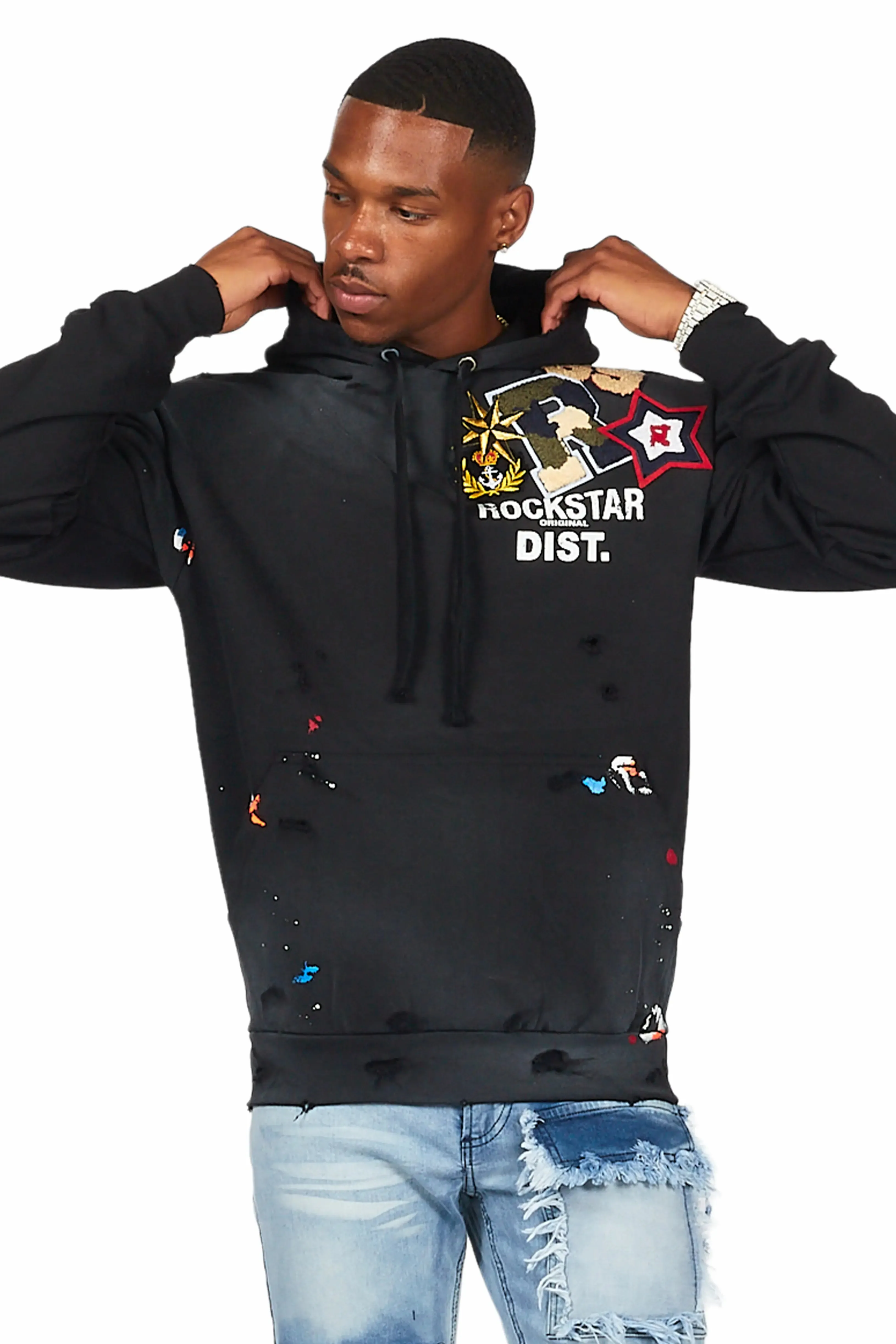 Acton Black Patchwork Graphic Hoodie sold by Rockstar Original product image thumbnail 4