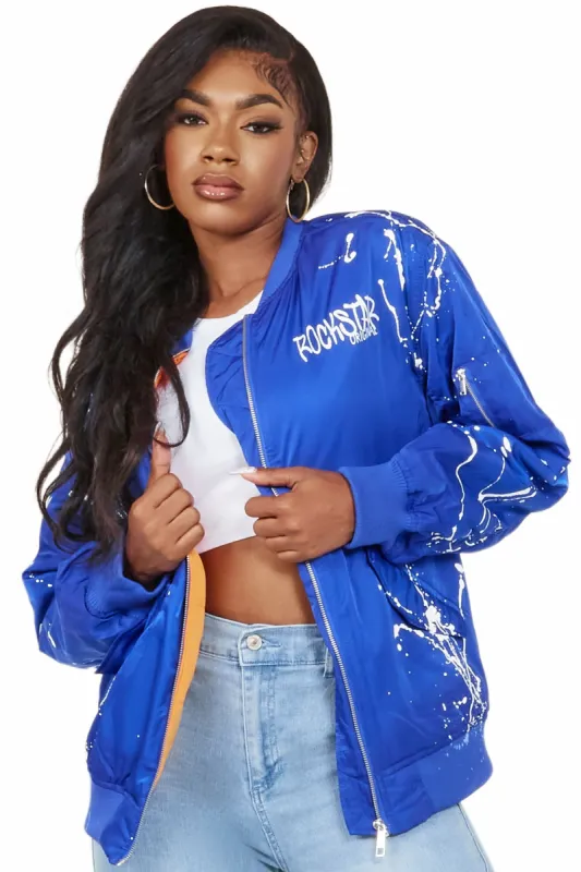 Velva Royal Blue Drippy Bomber Jacket sold by Rockstar Original