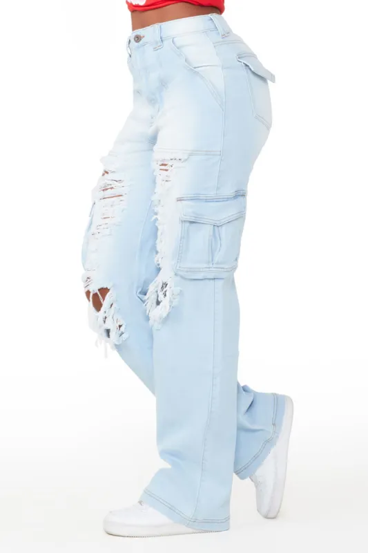 Ximena Light Wash Distressed Wide Leg Jean sold by Rockstar Original