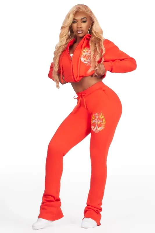 Inferna Bright Coral Zip Up Super Stacked Trackset sold by Rockstar Original