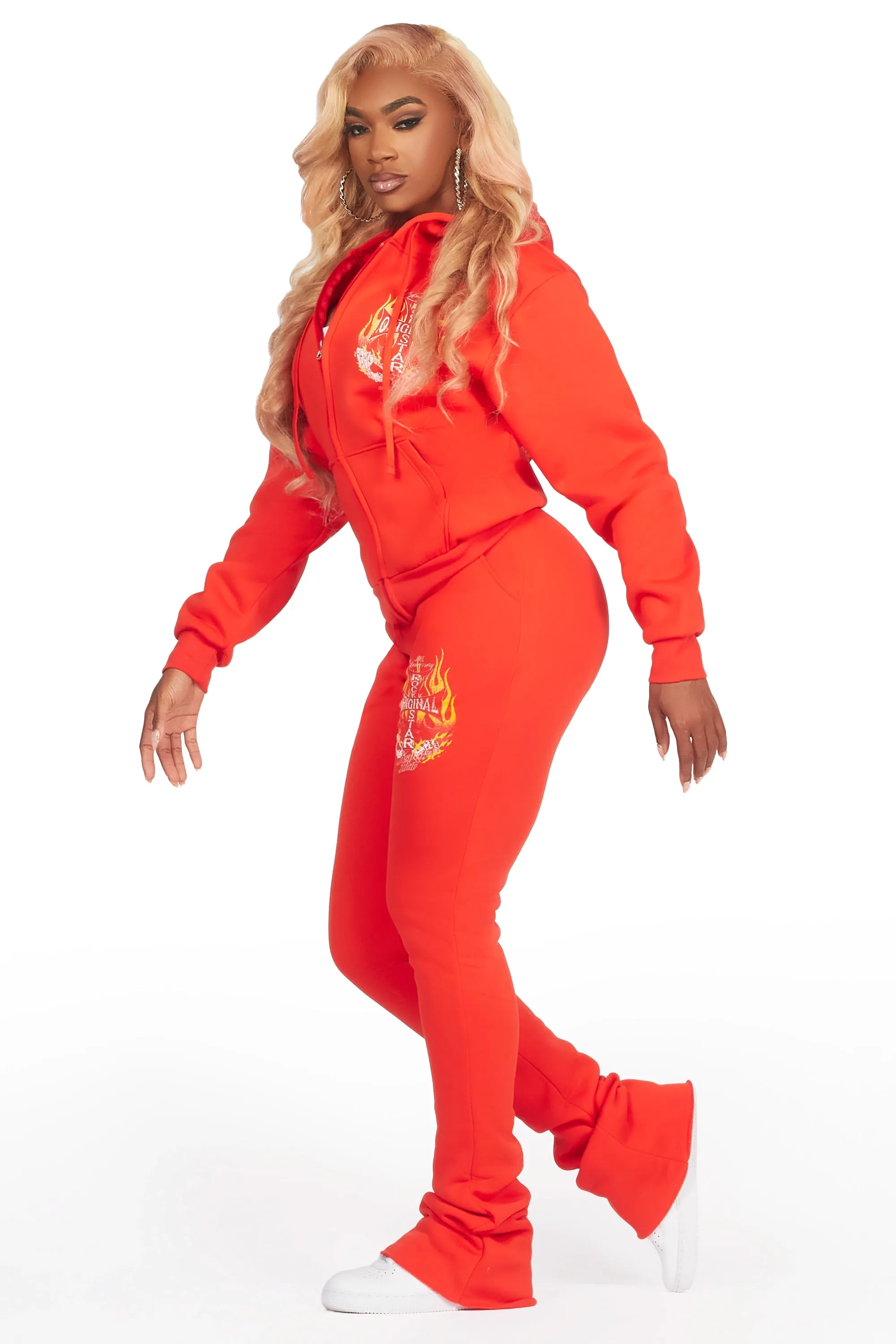 Inferna Bright Coral Zip Up Super Stacked Trackset sold by Rockstar Original product image thumbnail 4