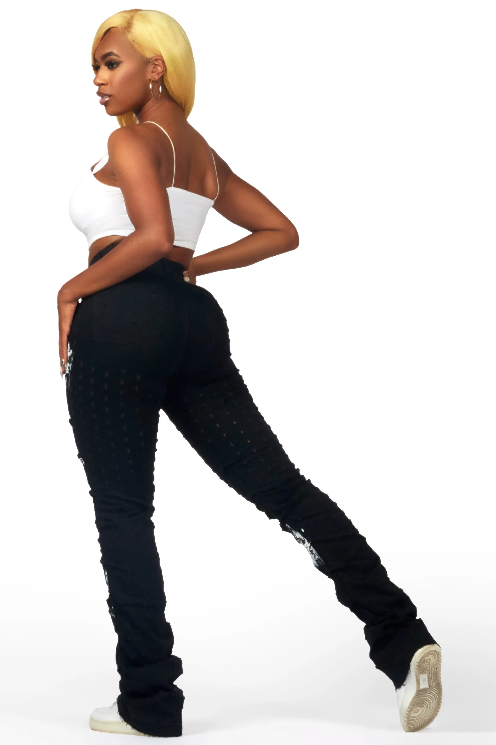 Sheriece Black Painted Stacked Flare Jean sold by Rockstar Original product image thumbnail 5