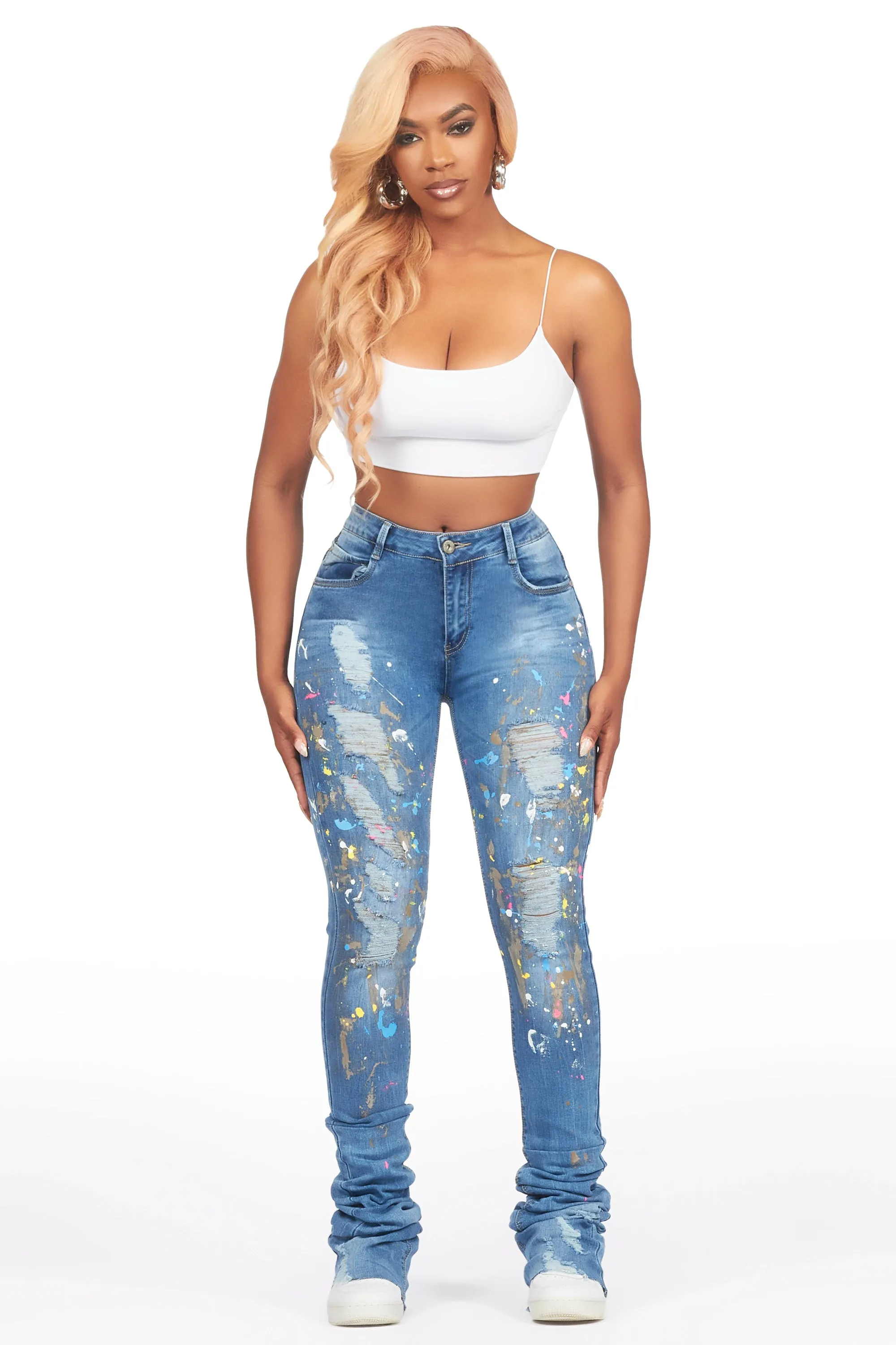 Tasheika Med. Wash Painted Super Stacked Jean sold by Rockstar Original product image thumbnail 3