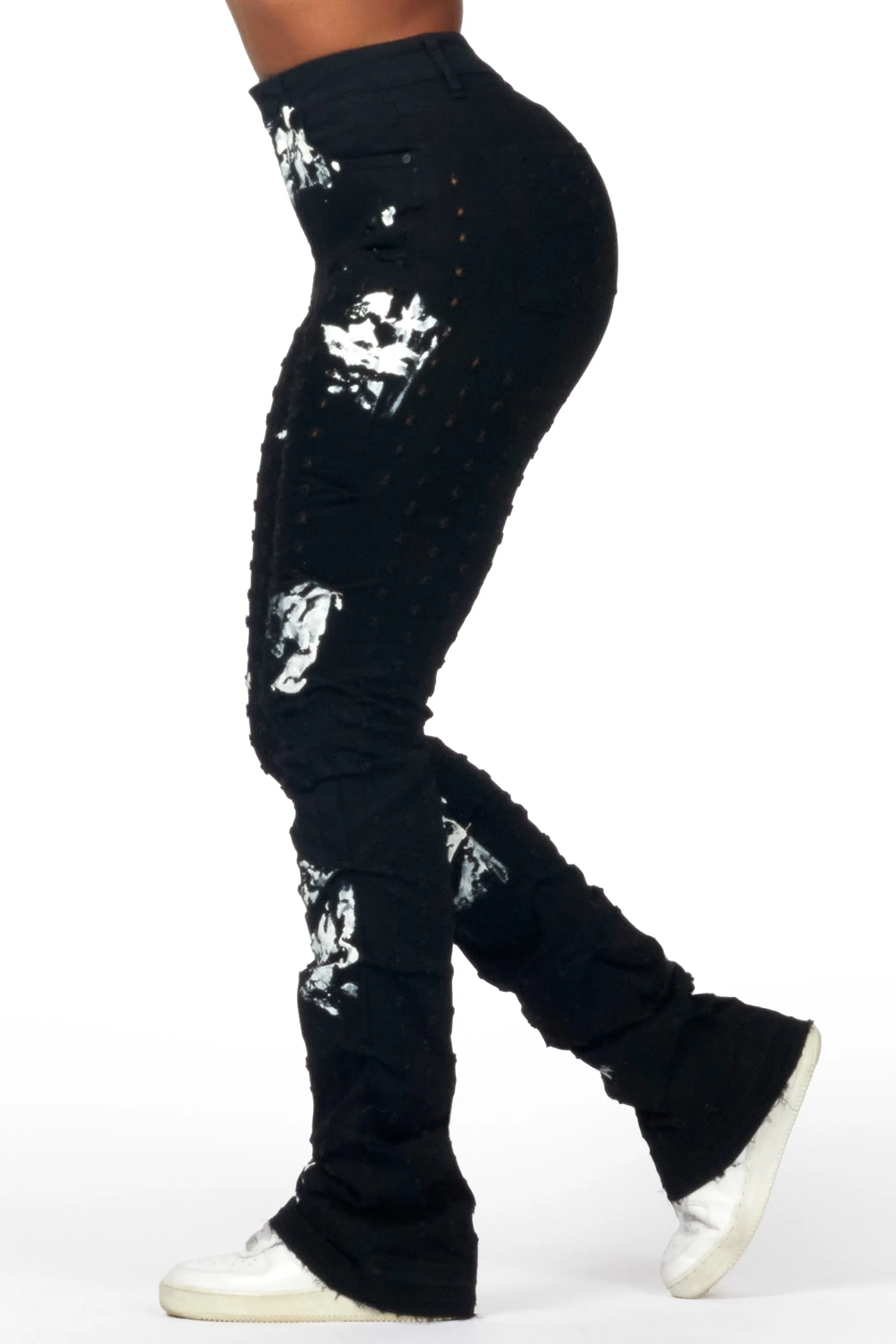 Sheriece Black Painted Stacked Flare Jean sold by Rockstar Original product image thumbnail 4