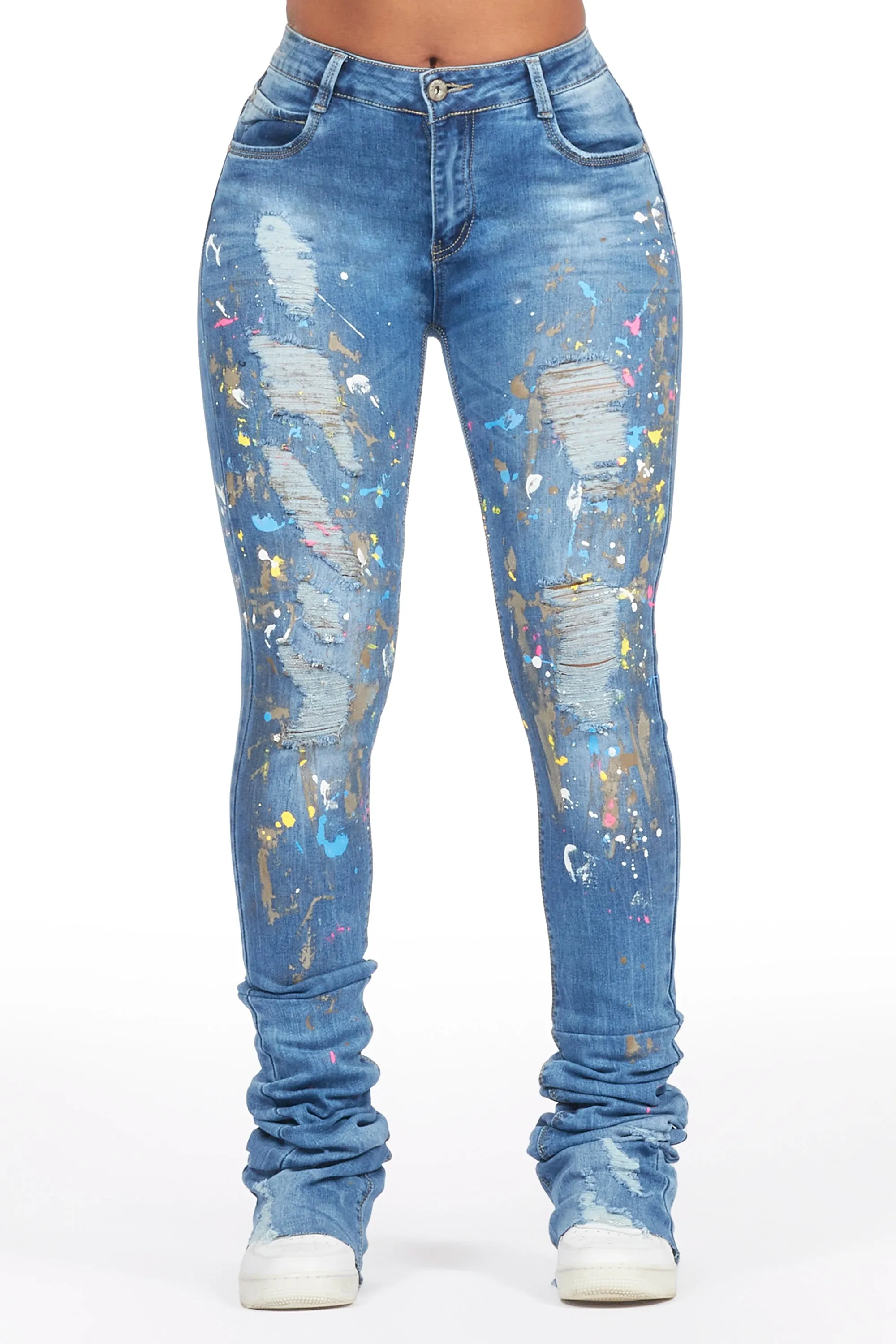 Tasheika Med. Wash Painted Super Stacked Jean sold by Rockstar Original