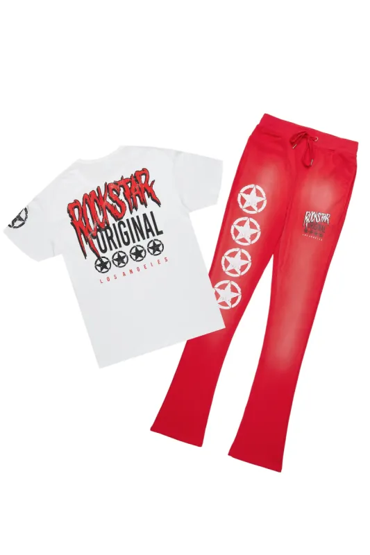 Wizzurd Red T-Shirt/Stacked Flare Pant Set sold by Rockstar Original