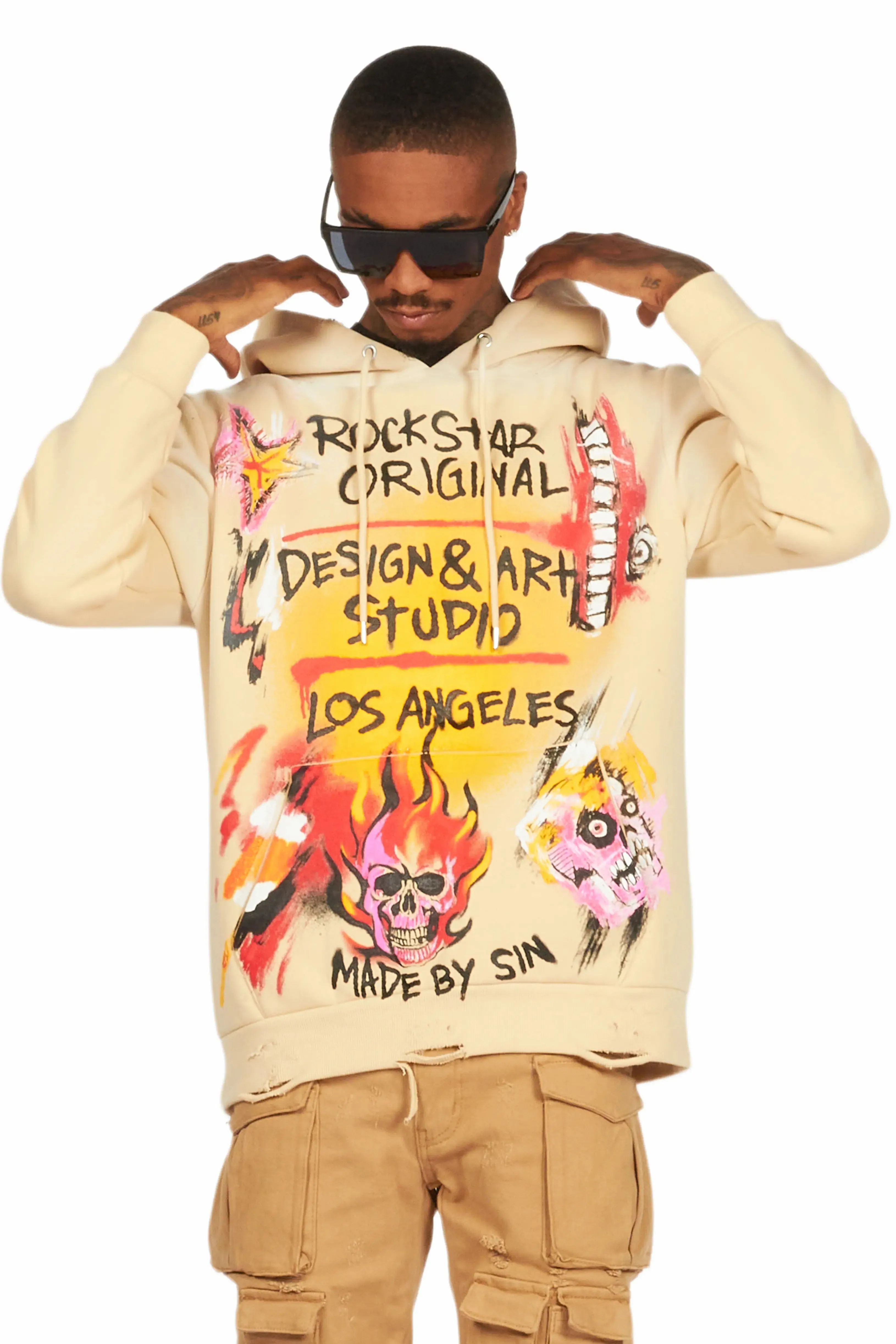 Soweto Beige Distressed Graphic Hoodie sold by Rockstar Original product image thumbnail 3