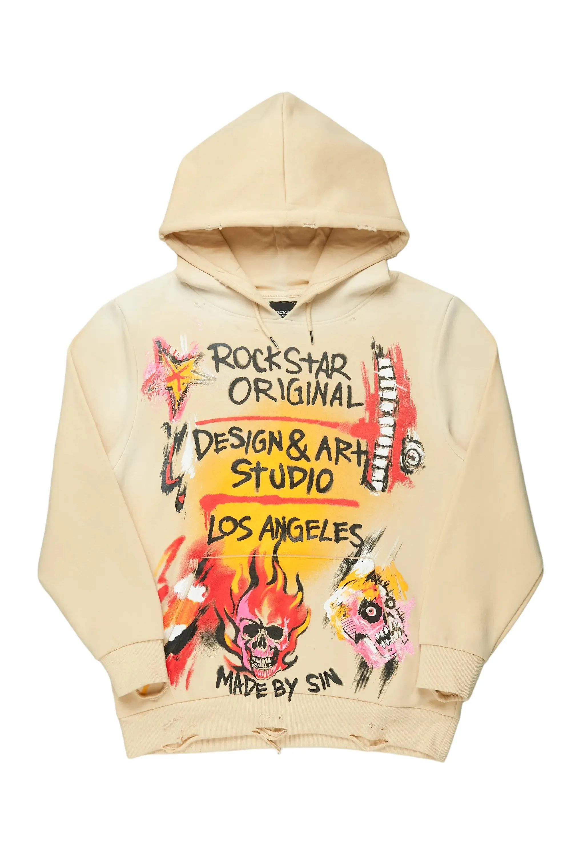 Soweto Beige Distressed Graphic Hoodie sold by Rockstar Original