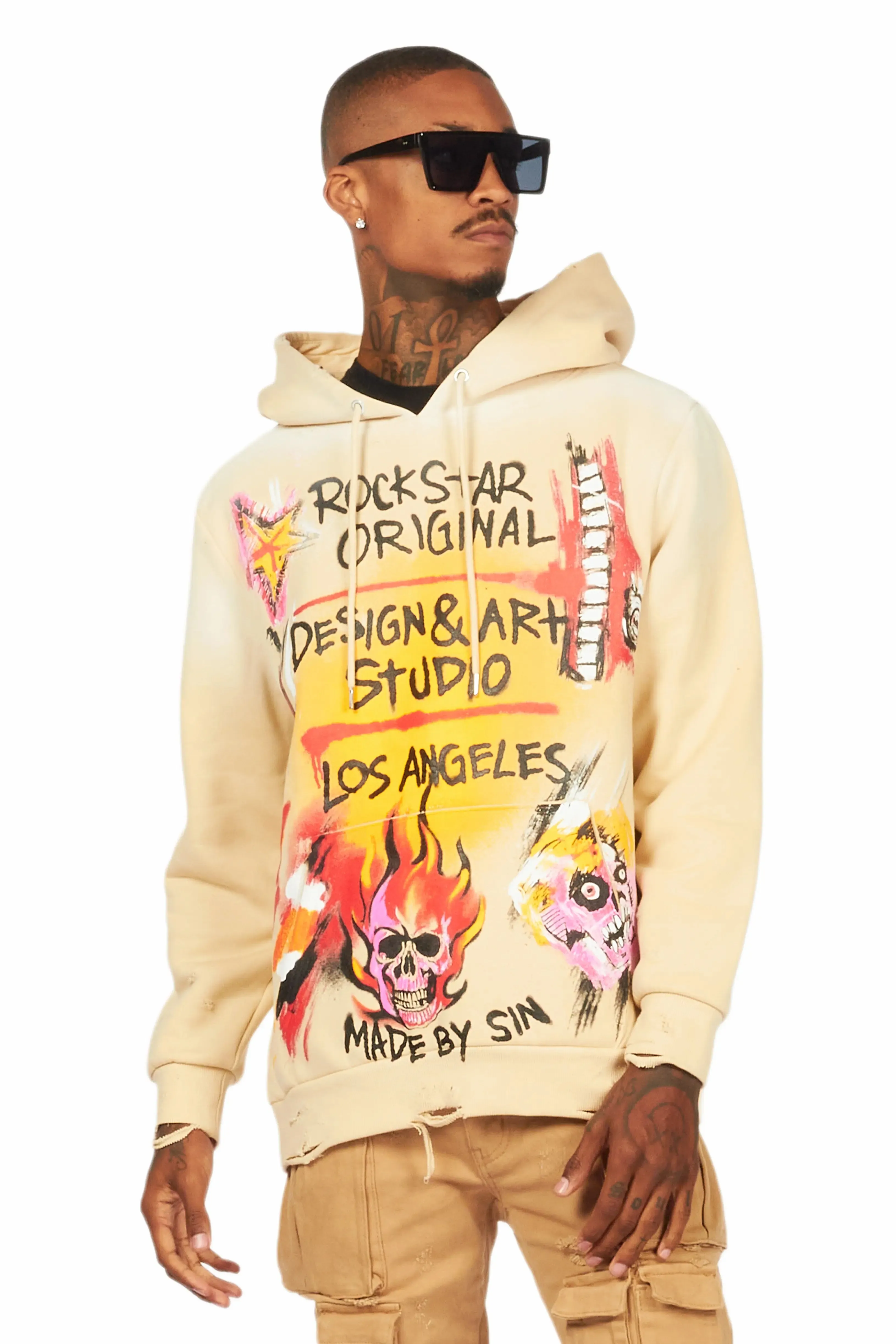 Soweto Beige Distressed Graphic Hoodie sold by Rockstar Original product image thumbnail 2