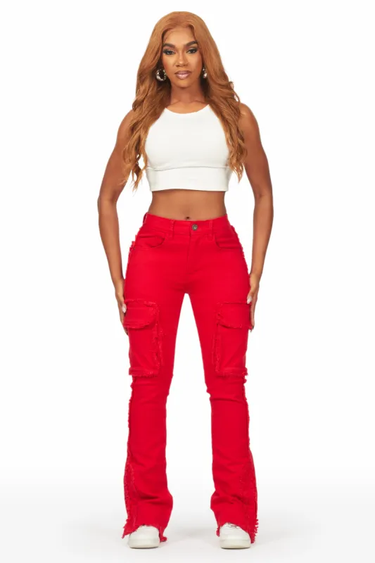 Kassidy Red Stacked Flare Jean sold by Rockstar Original