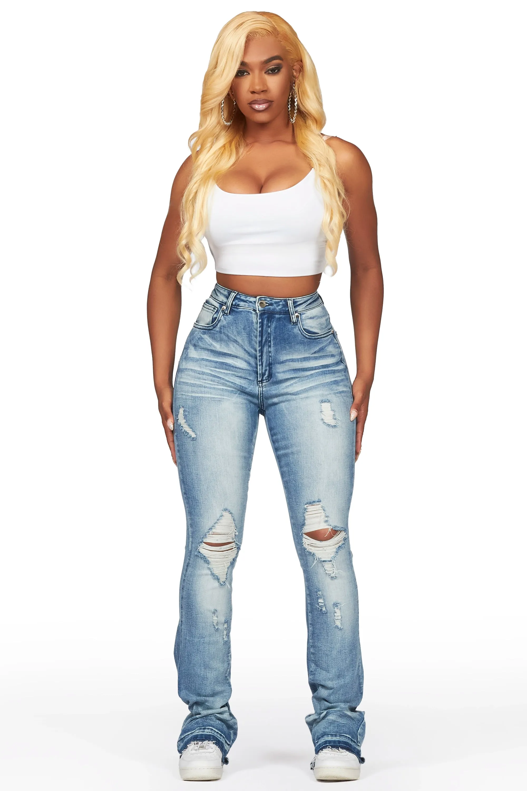 Leilany Light Wash Stacked Flare Jean sold by Rockstar Original product image thumbnail 3