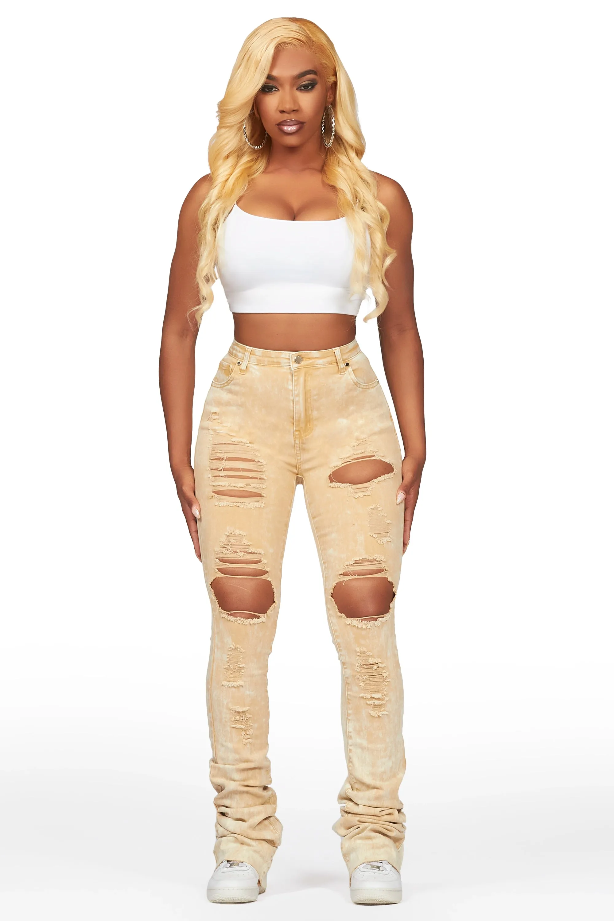 Lovin' Tan Distressed Super Stacked Jean sold by Rockstar Original product image thumbnail 3