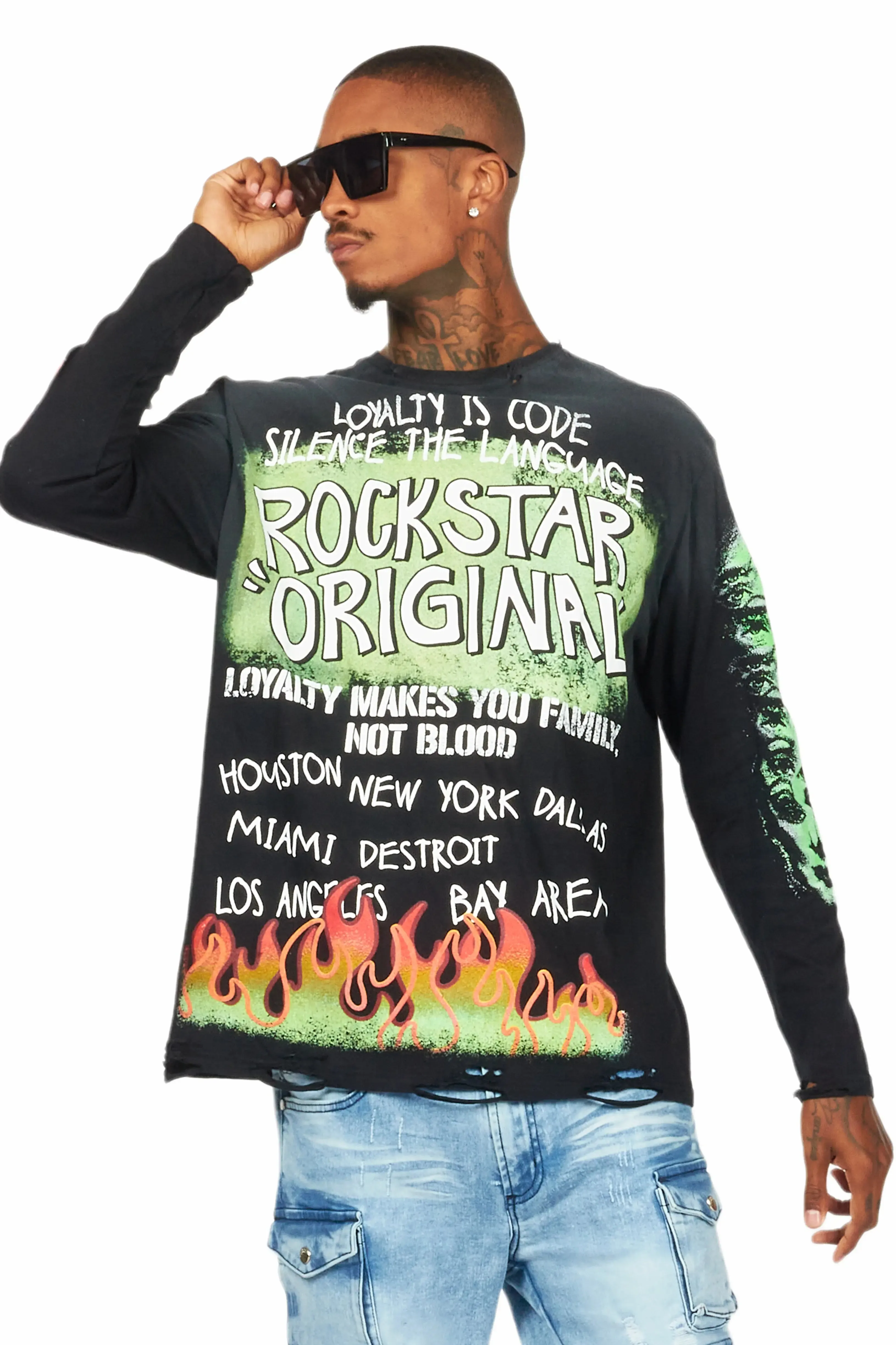 Beno Black Long Sleeve Distressed Graphic T-Shirt sold by Rockstar Original product image thumbnail 2