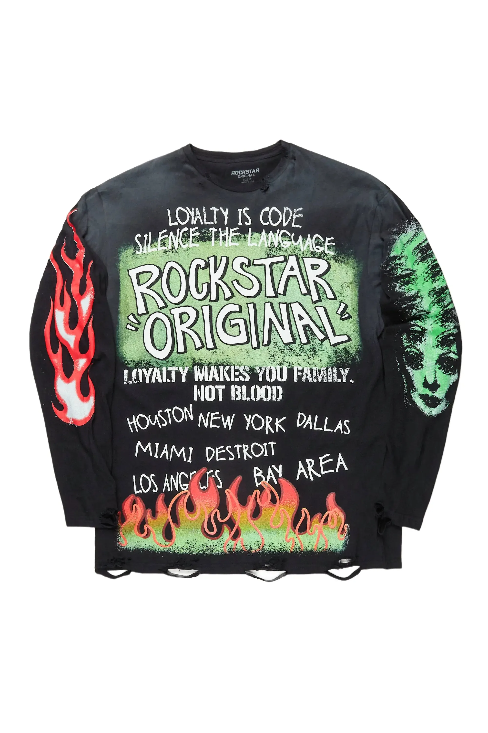 Beno Black Long Sleeve Distressed Graphic T-Shirt sold by Rockstar Original