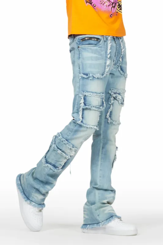Savino Blue Stacked Flare Cargo Jean sold by Rockstar Original