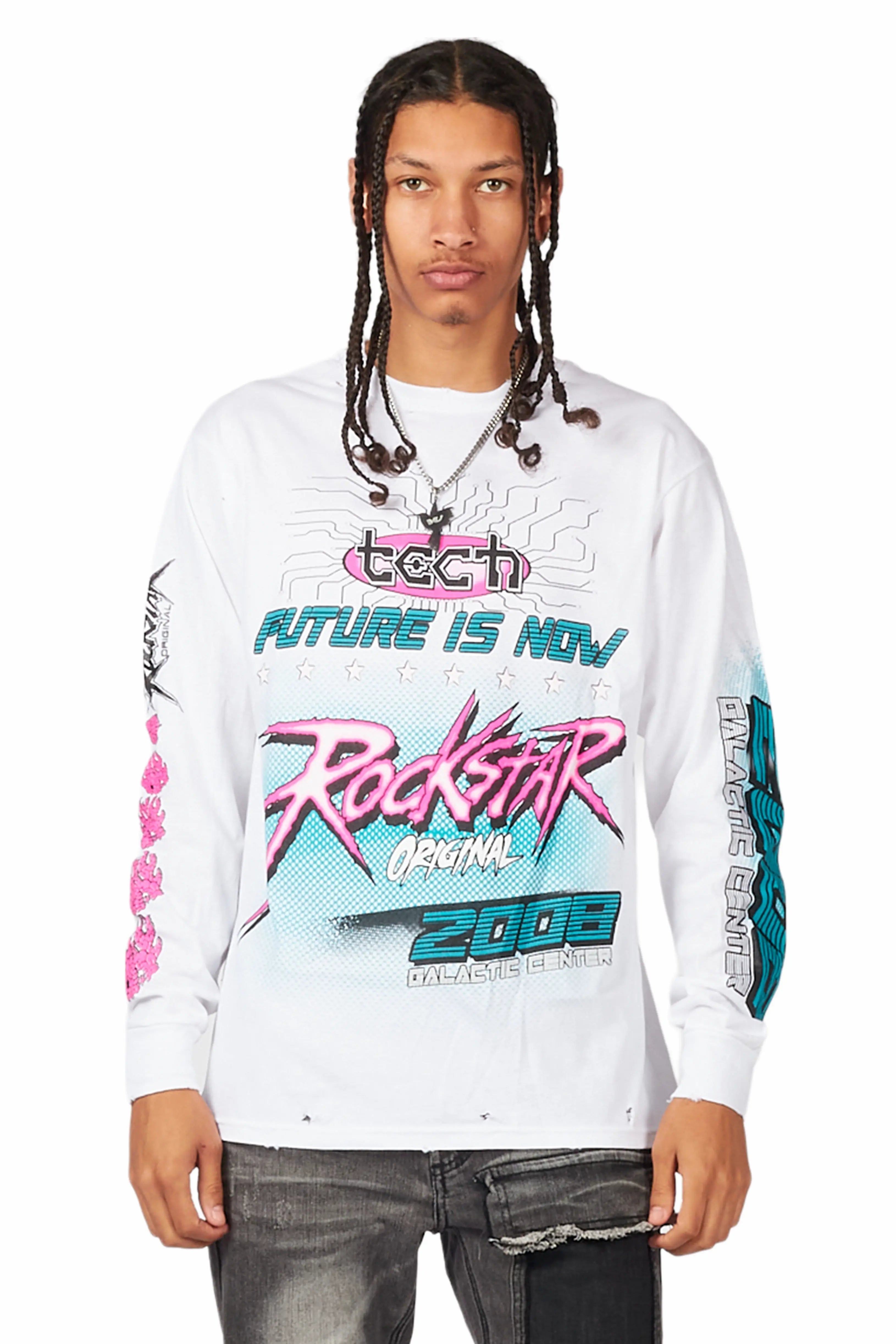 Racing White Long Sleeve Graphic T-Shirt sold by Rockstar Original