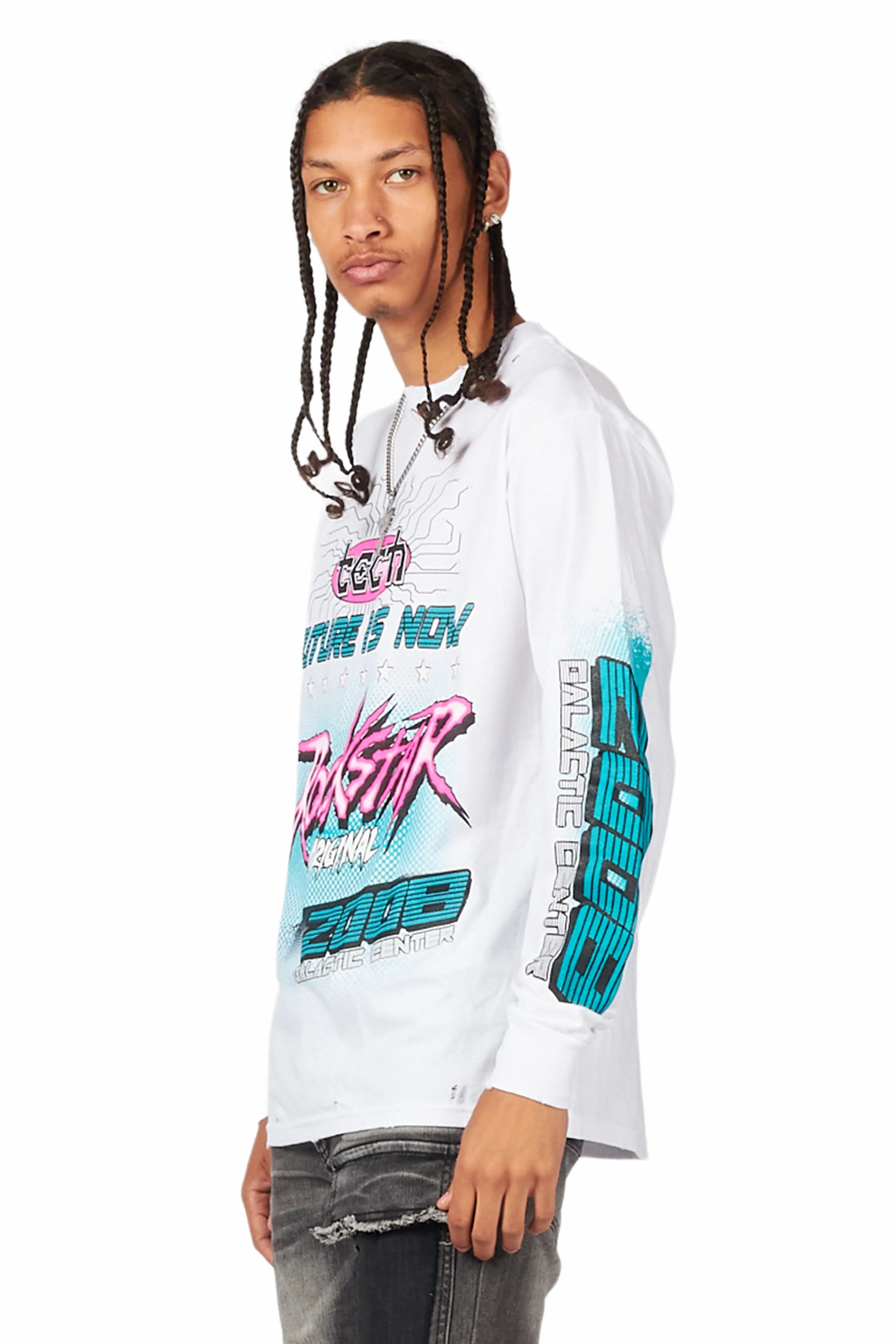 Racing White Long Sleeve Graphic T-Shirt sold by Rockstar Original product image thumbnail 3