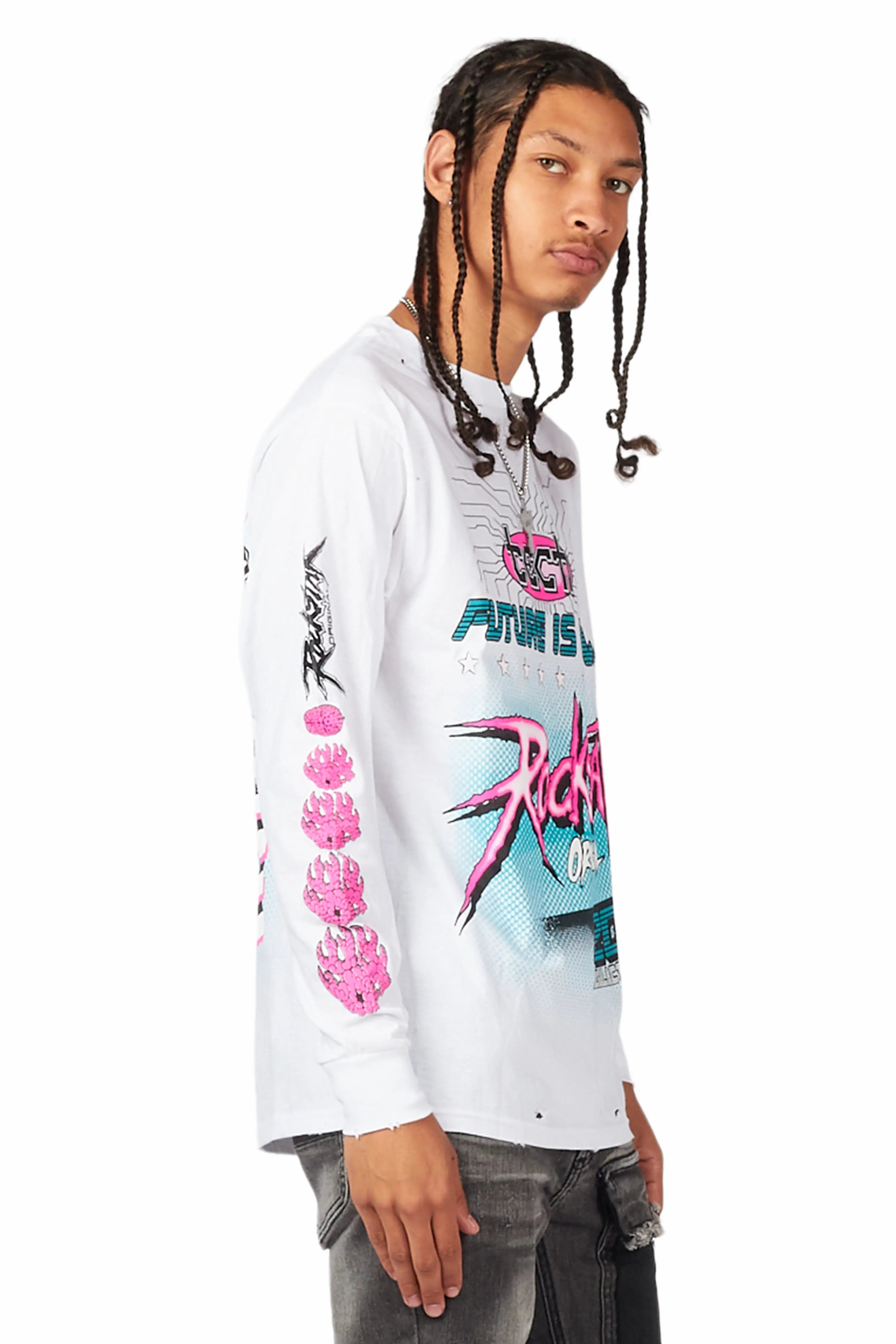 Racing White Long Sleeve Graphic T-Shirt sold by Rockstar Original product image thumbnail 4