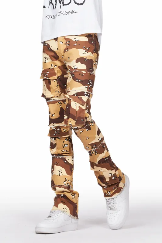 Duggar Beige Camo Cargo Stacked Flare Jean sold by Rockstar Original