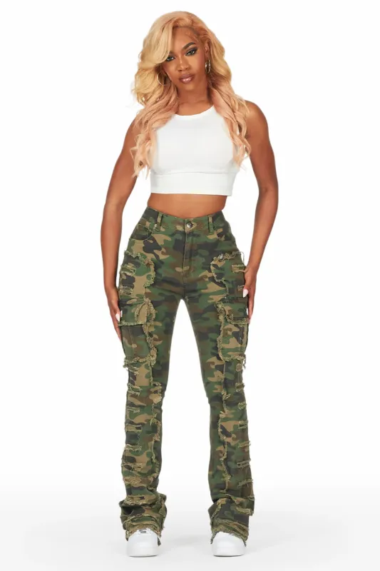 Aerial Camo Stacked Flare Jean sold by Rockstar Original